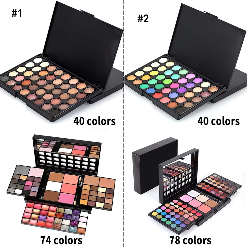 40/74/78 Colors Glitter Eyeshadow Palette Matte Waterproof Long Lasting Pressed Powder Cosmetics Kit Fashion Women Makeup Tools