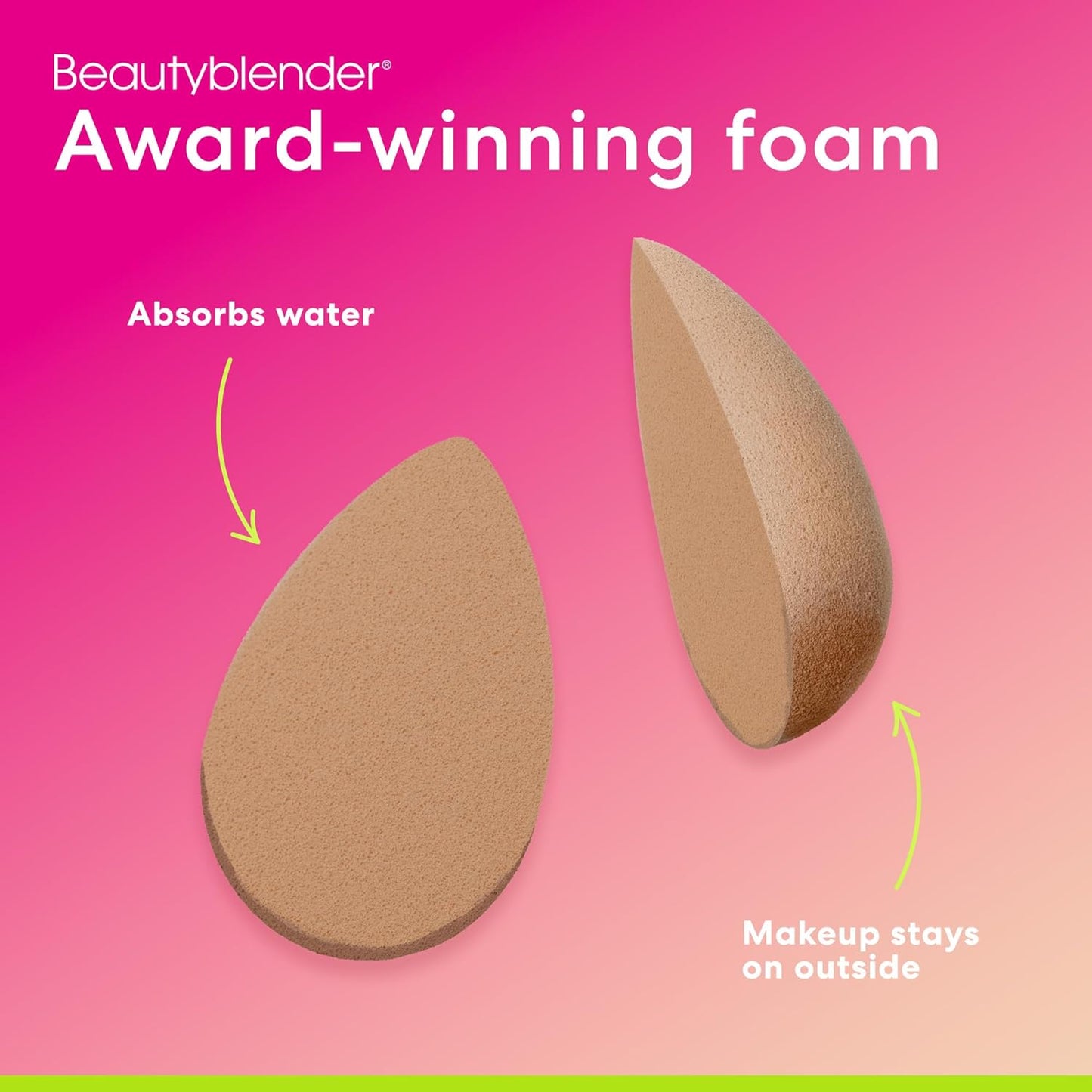 ® | Nude Beige Beauty Blender Makeup Sponge, Super-Soft Foam Easily Blends Foundations, Powders & Creams, Made in USA, Reusable, Washable, Streak Free Application, Vegan, Cruelty Free