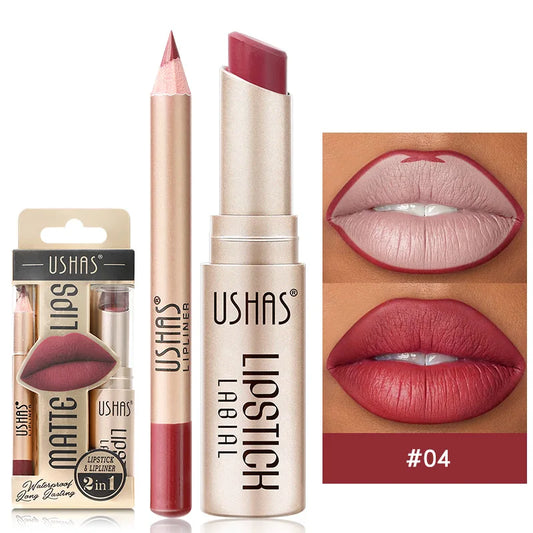 12 Color Lip Liner + LIPSTICK Set Easy Coloring Matte Lipstick Long Lasting Nude Red Lipstick