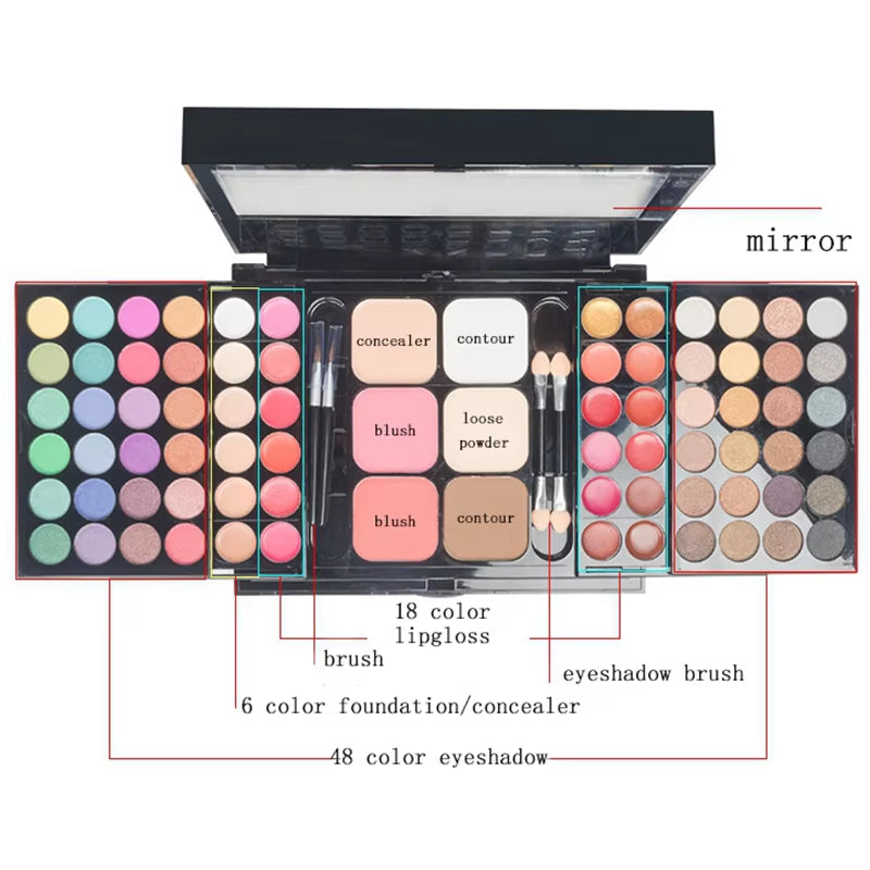 40/74/78 Colors Glitter Eyeshadow Palette Matte Waterproof Long Lasting Pressed Powder Cosmetics Kit Fashion Women Makeup Tools