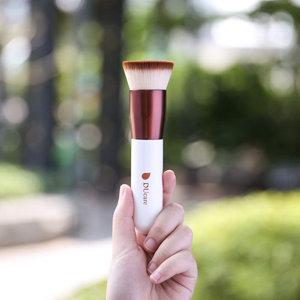 Foundation Brush,Flat Top Kabuki Brush Synthetic Professional Makeup Brush Liquid Blending Mineral Powder Buffing Stippling Makeup Tools, Rose Golden/White