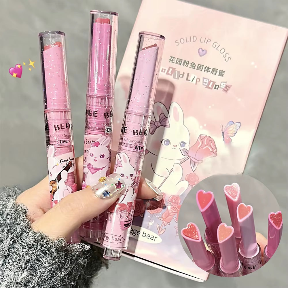 Garden Pink Rabbit Solid Lip Gloss Moisturizing Watery Colored Lip Balm Long-Lasting and Tender Lip Balm