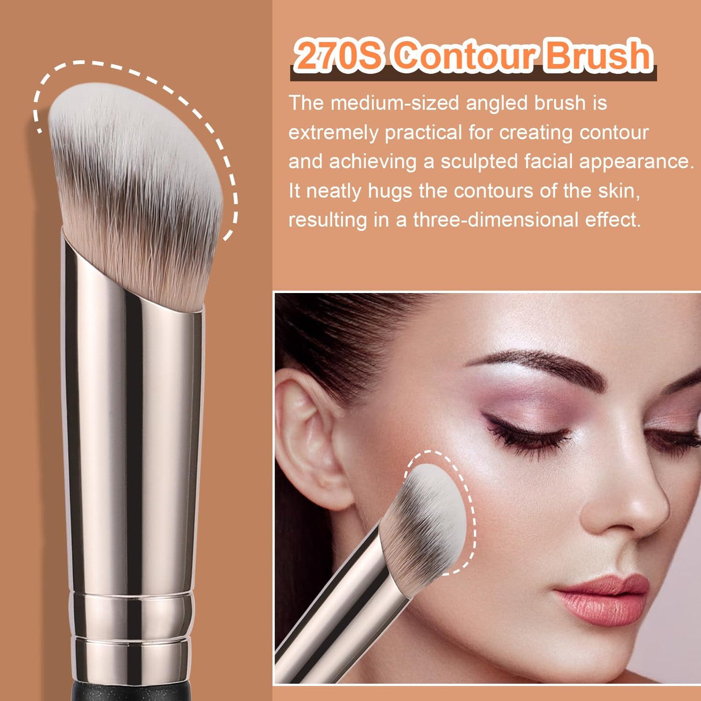 under Eye Concealer Brush, Angled Contour Brush Synthetic Kabuki Brush for Concealing Blending Setting Buffing with Liquid, Cream and Powder Cosmetic (270S)