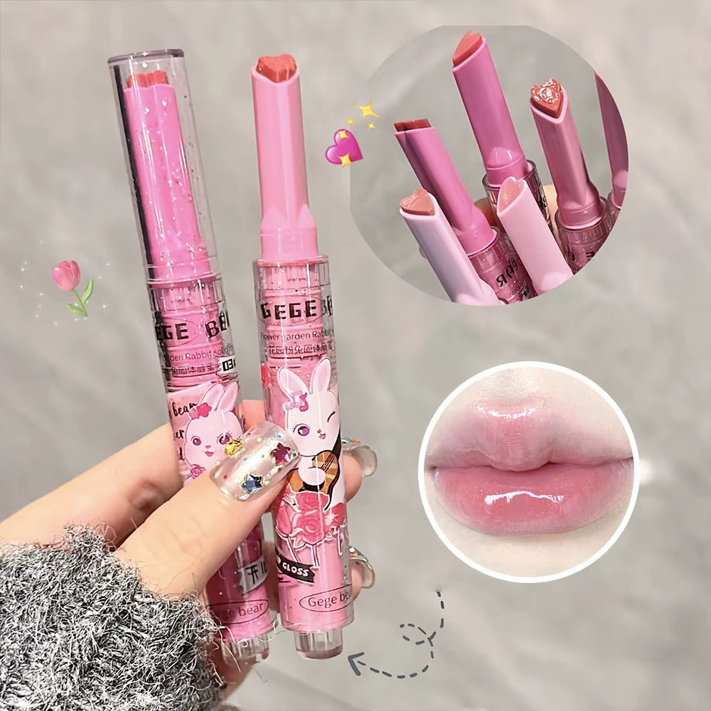 Garden Pink Rabbit Solid Lip Gloss Moisturizing Watery Colored Lip Balm Long-Lasting and Tender Lip Balm