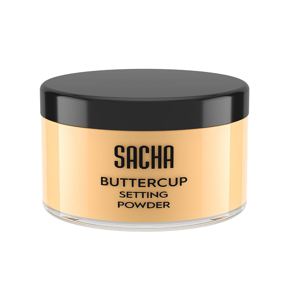 Sacha BUTTERCUP Setting Powder. No Ashy Flashback. Blurs Fine Lines and Pores. Loose, Translucent Face Powder to Set Makeup Foundation or Concealer. for Medium to Dark Skin Tones, 1.75 Oz.