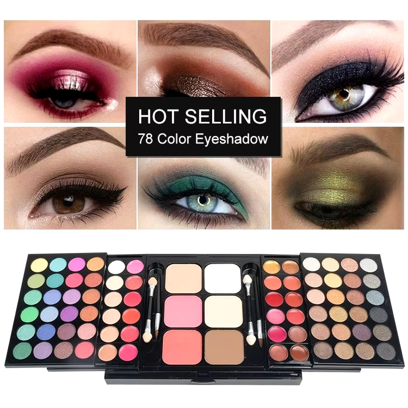 40/74/78 Colors Glitter Eyeshadow Palette Matte Waterproof Long Lasting Pressed Powder Cosmetics Kit Fashion Women Makeup Tools