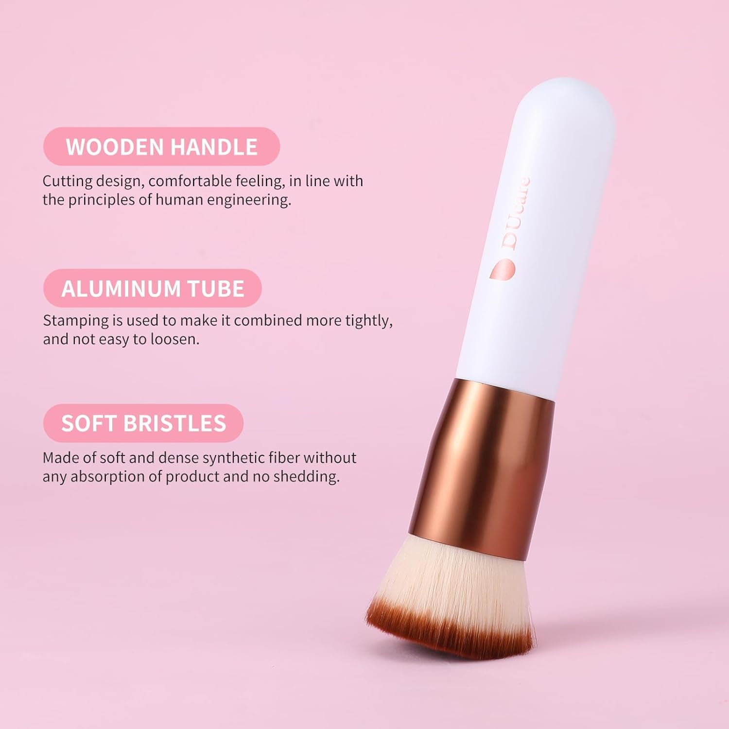 Foundation Brush,Flat Top Kabuki Brush Synthetic Professional Makeup Brush Liquid Blending Mineral Powder Buffing Stippling Makeup Tools, Rose Golden/White